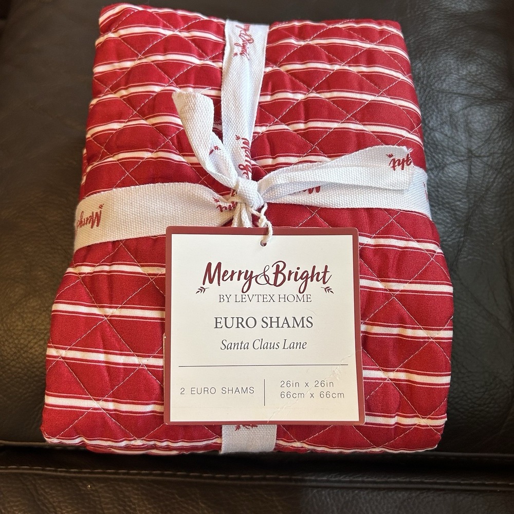 Levtex Home Holiday Collection 2 Euro Sham Set 26x26 Red Santa Claus Lane Xmas